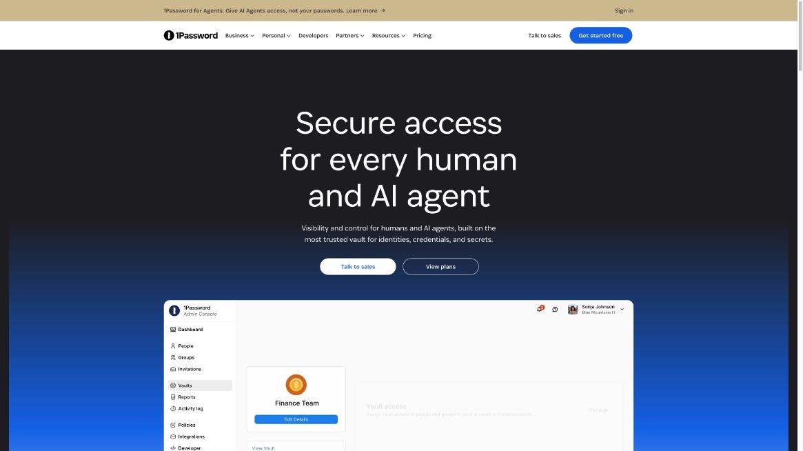 1Password homepage with the admin console dashboard