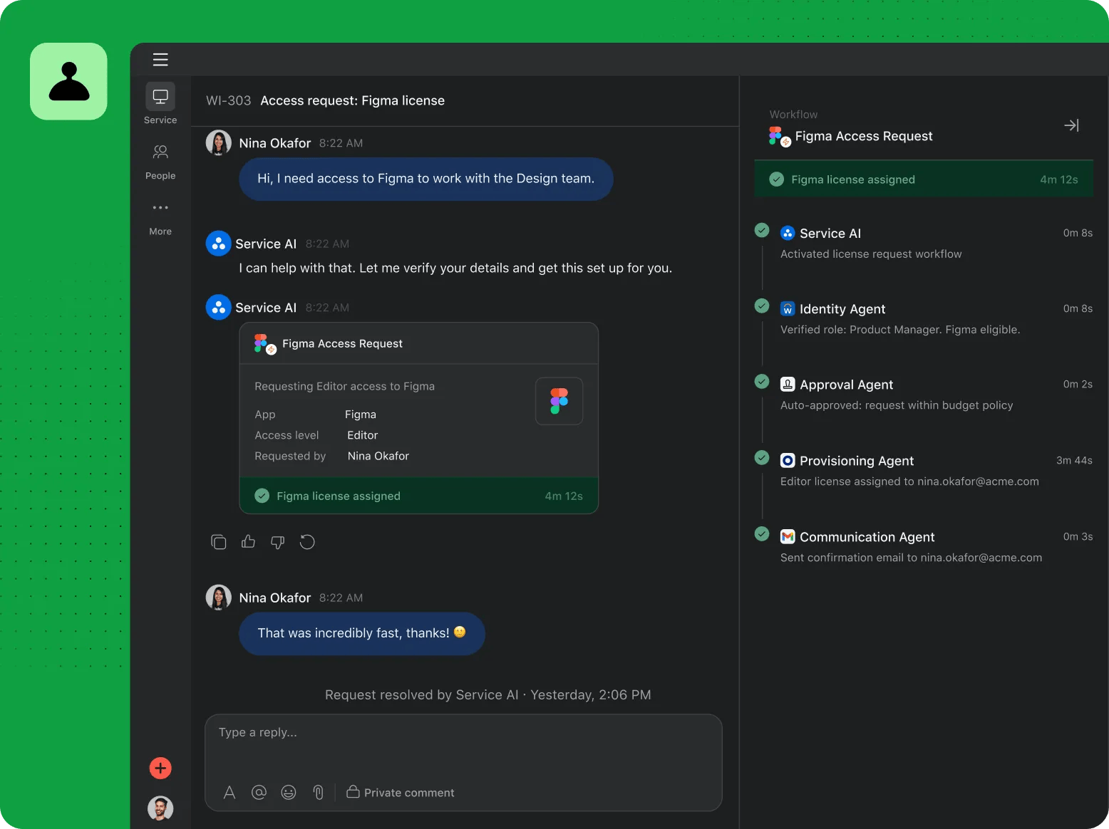 Asana service request workflow handled with AI agents