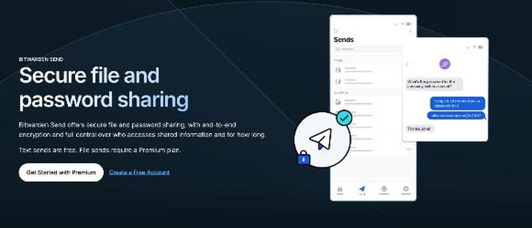 Bitwarden Send page for secure file and password sharing