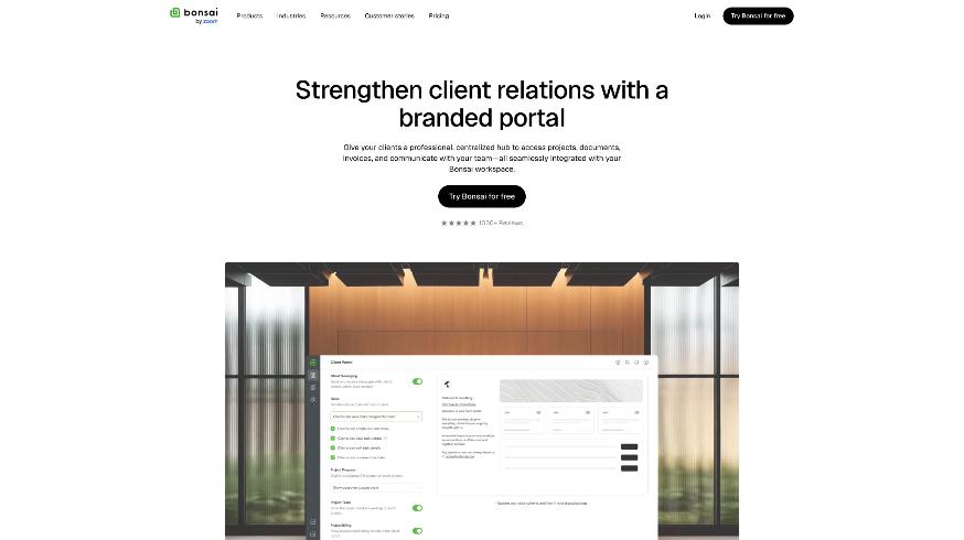 Bonsai client portal page showing the branded portal settings panel