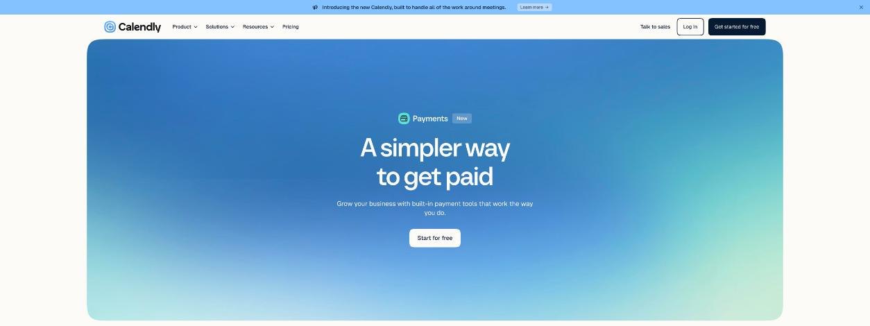 Calendly Payments page headline A simpler way to get paid