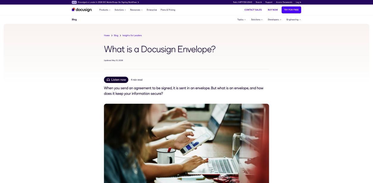 Docusign blog article explaining what a Docusign envelope is