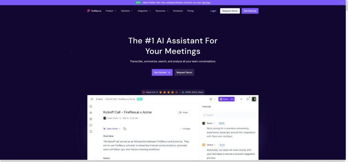 Fireflies.ai homepage for the AI meeting notetaker