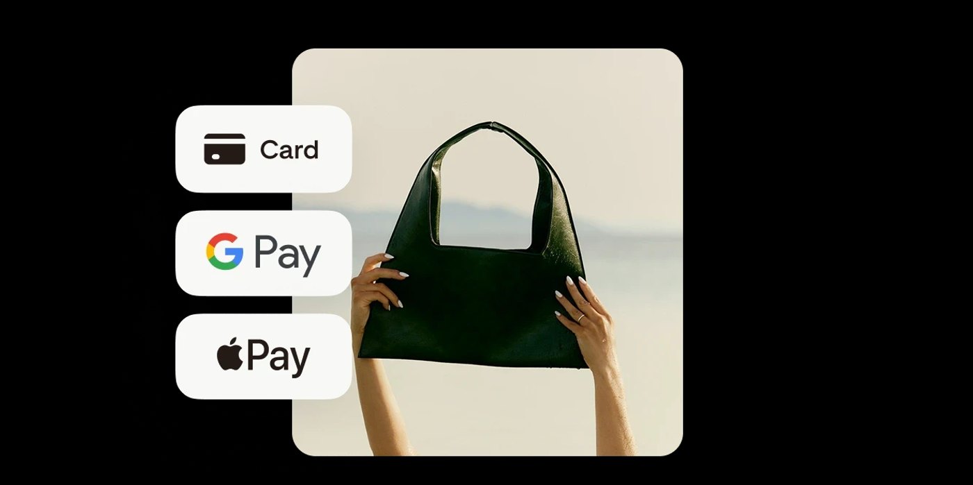 Flodesk Checkout payment options showing card, Google Pay and Apple Pay