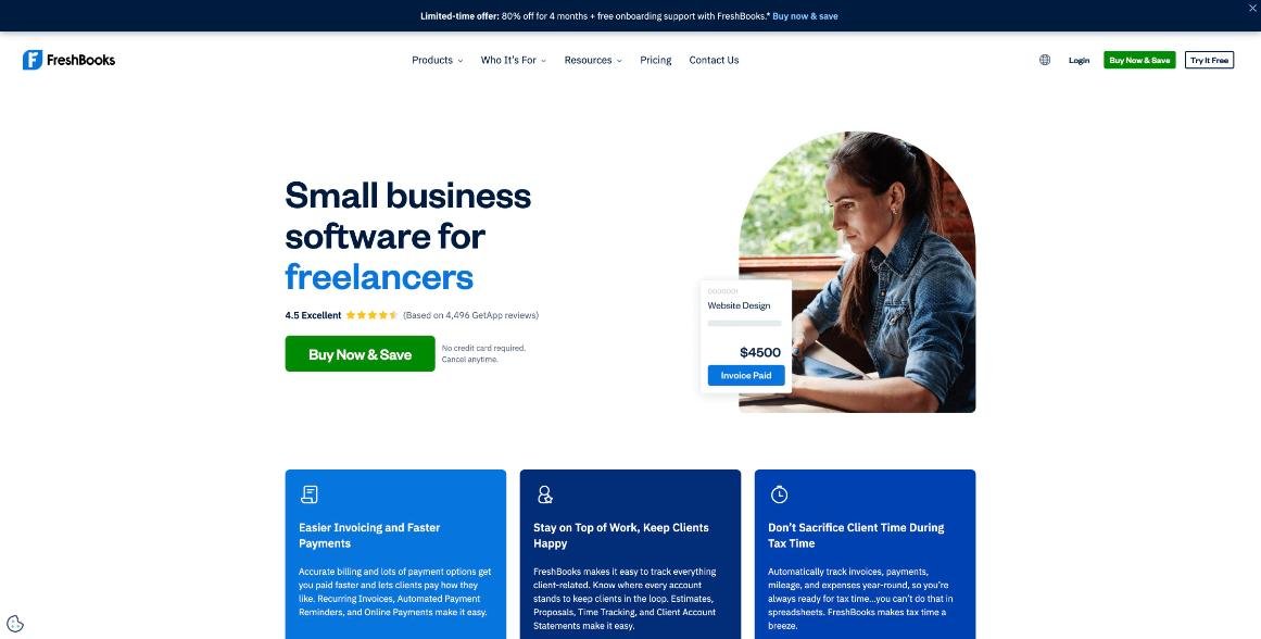 FreshBooks small business software for freelancers landing page