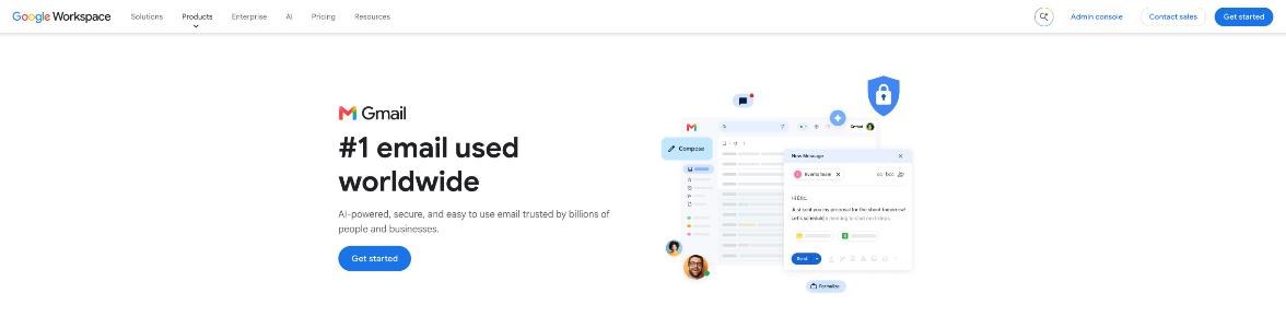 Gmail for business page on the Google Workspace website