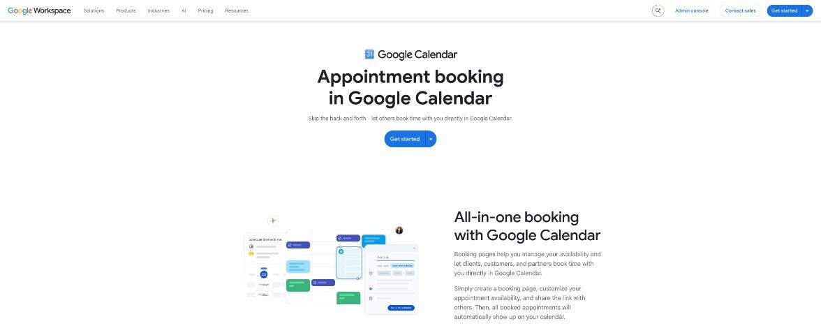 Google Calendar appointment booking page on the Google Workspace website