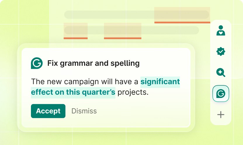 Grammarly proofreading suggestions correcting grammar and spelling in a document