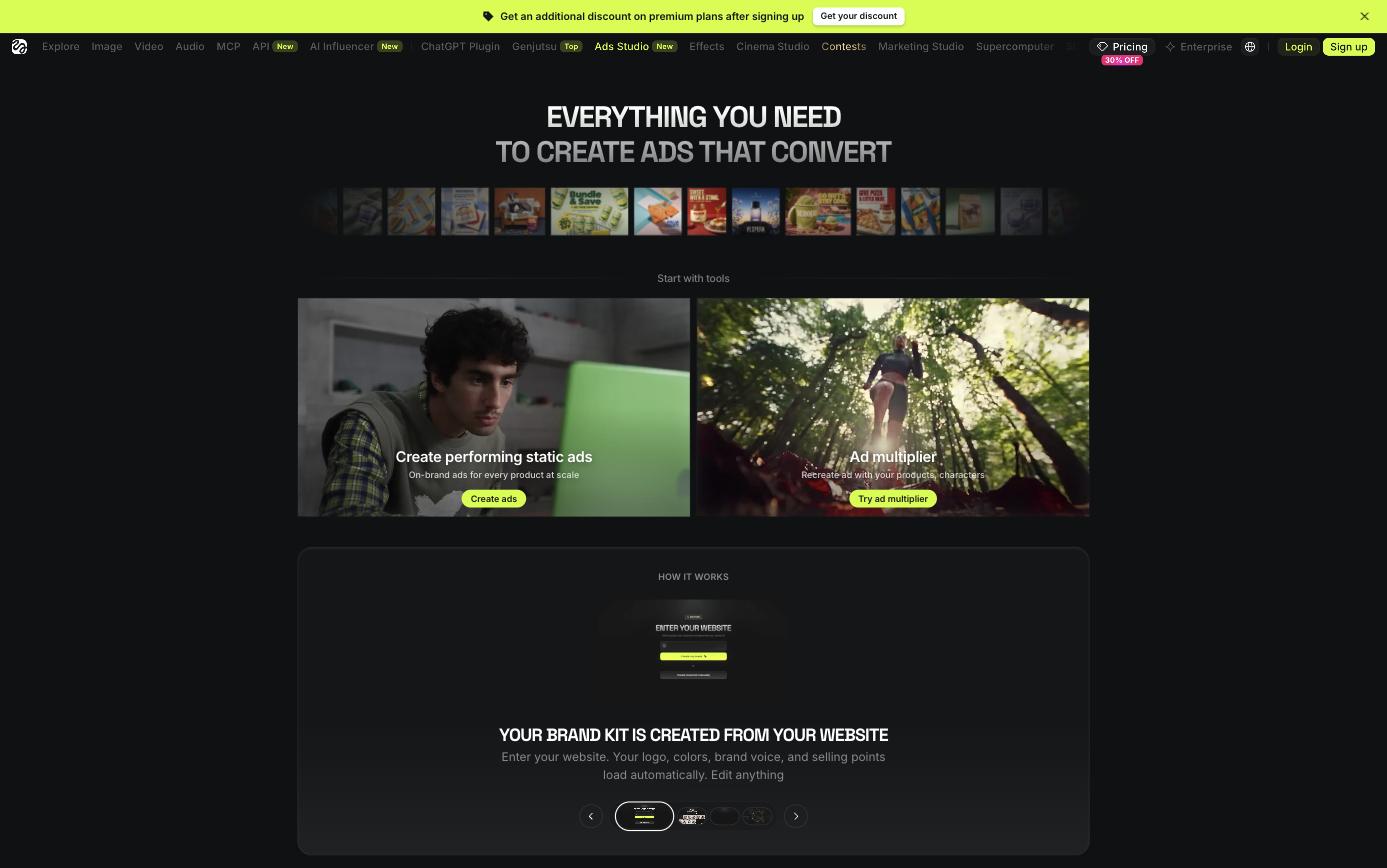 Higgsfield Ads Studio static ads and ad multiplier tools