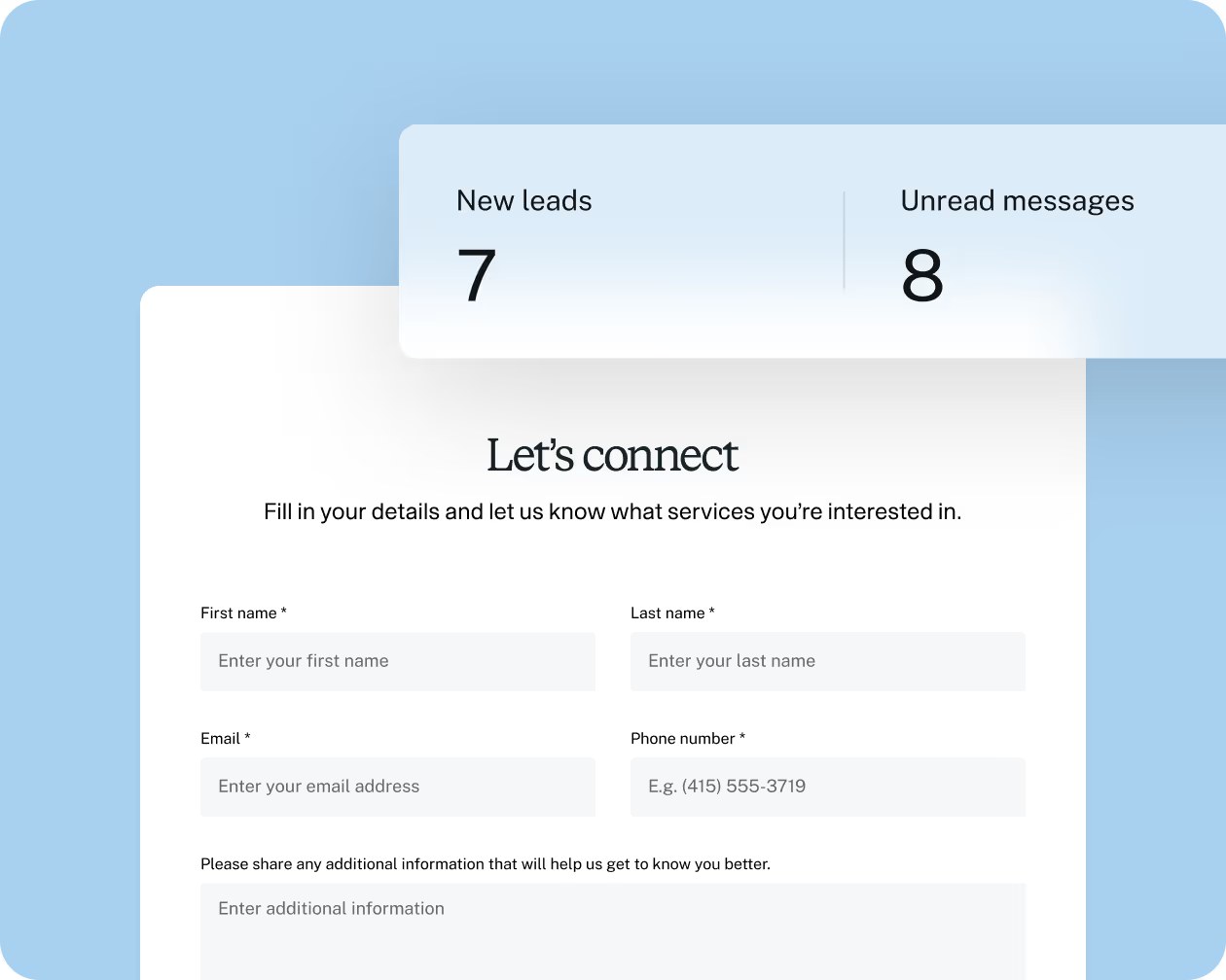 HoneyBook lead form example from the official HoneyBook website