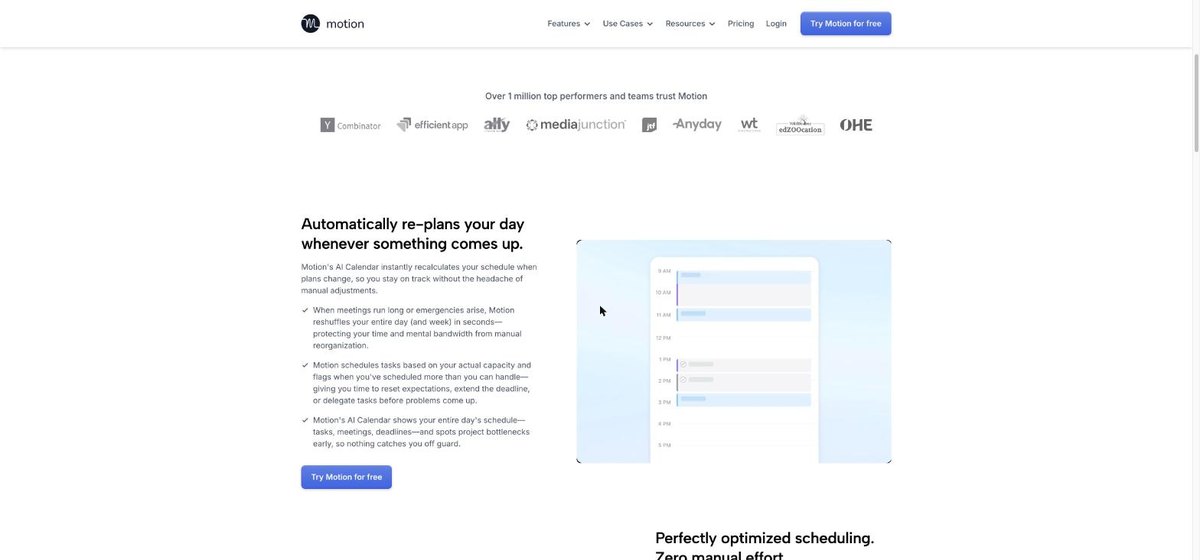 Motion AI Calendar feature that re-plans the day when something comes up