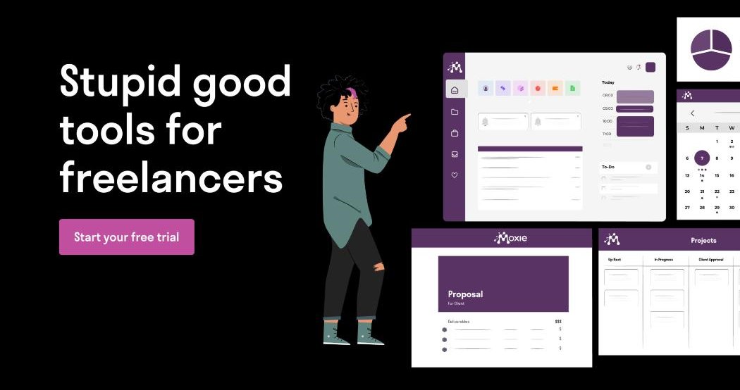 Official Moxie visual showing the dashboard, calendar, proposal and project board