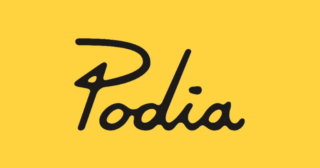 Podia logo on a yellow background