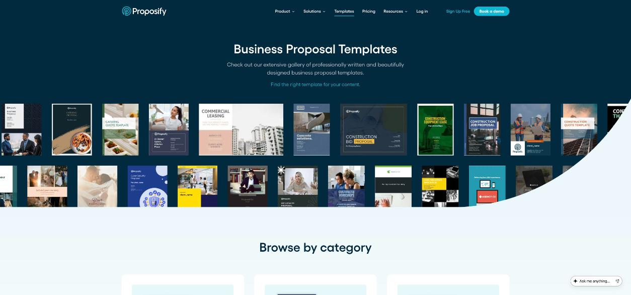 Proposify business proposal templates gallery with dozens of designed templates by industry
