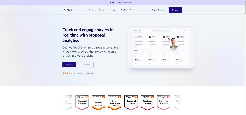 Qwilr proposal analytics page about tracking and engaging buyers in real time