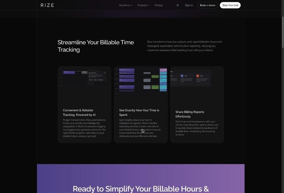 Rize billable time features: AI tracking, time breakdown and shareable billing reports