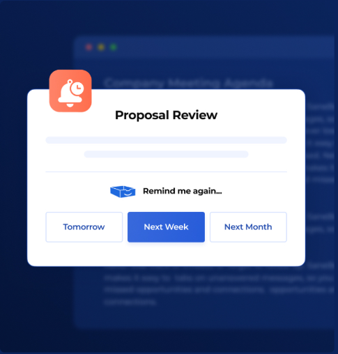 SaneBox reminder on a Proposal Review email with options Tomorrow, Next Week and Next Month