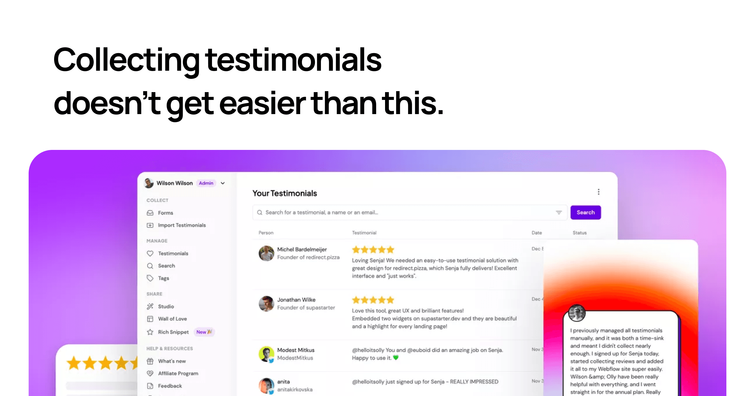 Official Senja image for its social proof platform