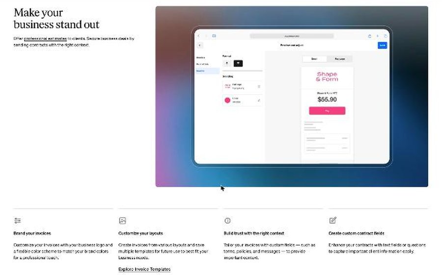 Square Invoices branding, invoice layouts, custom fields and custom contract fields