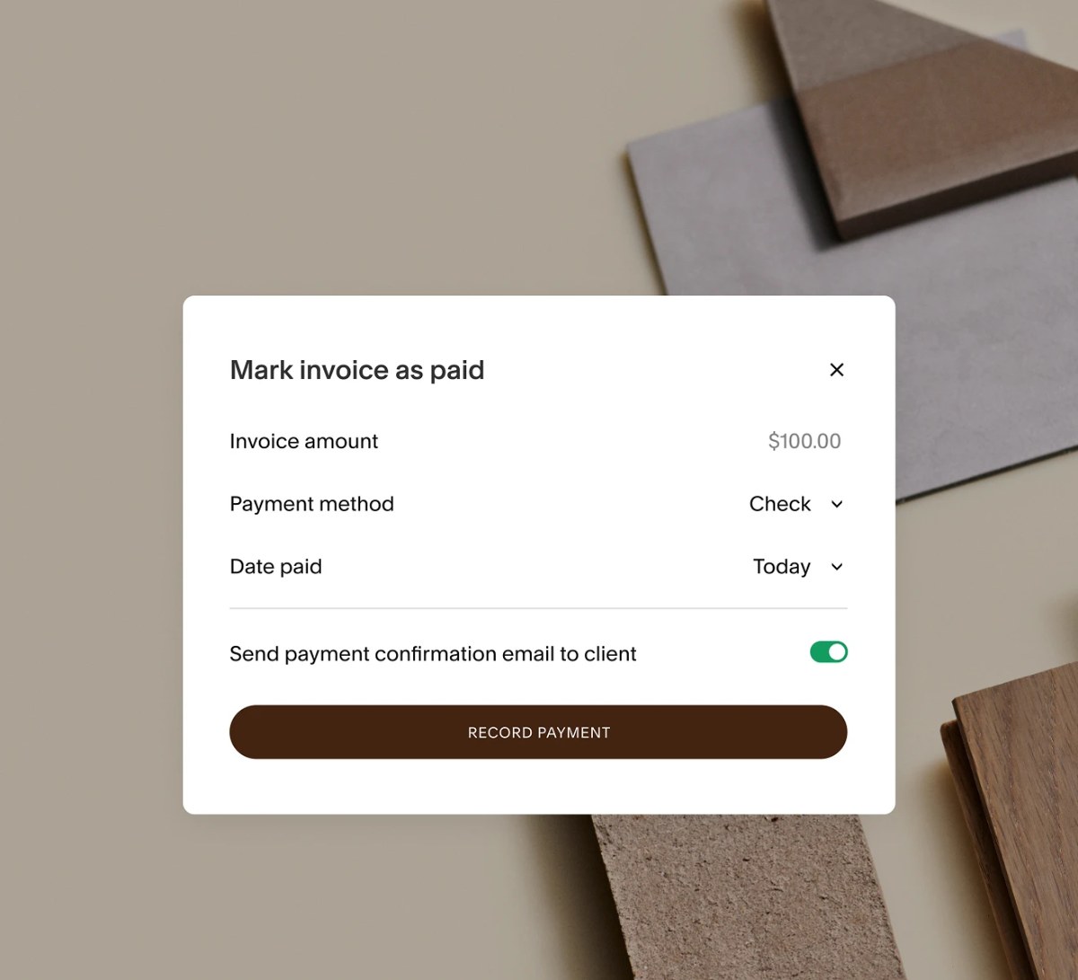 Squarespace screen for marking an invoice as paid (image: Squarespace)