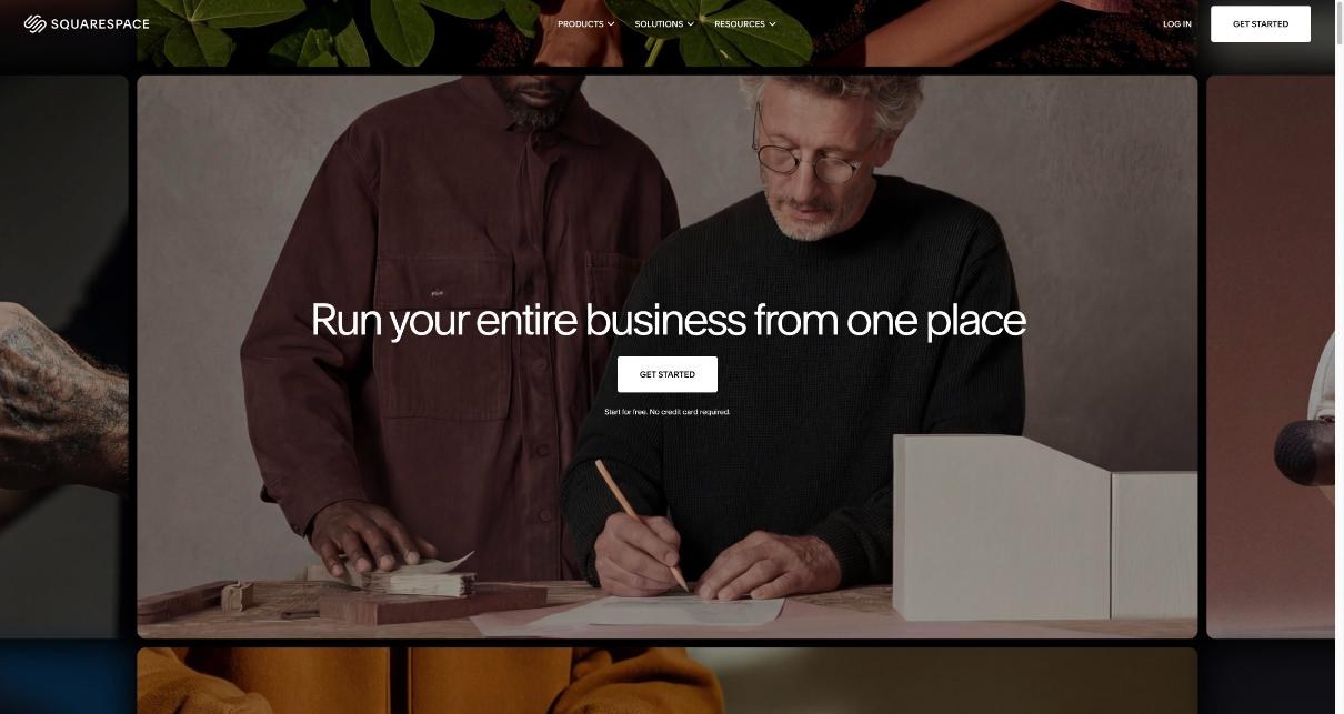 Squarespace services page screenshot with the headline Run your entire business from one place
