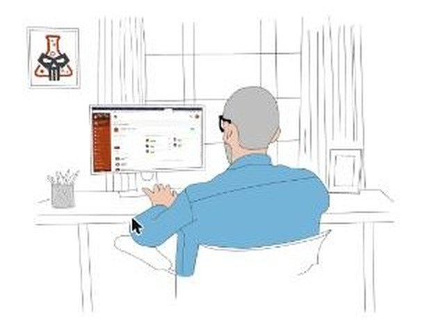 Illustration of a freelancer reviewing a SuiteDash client portal dashboard at a desk