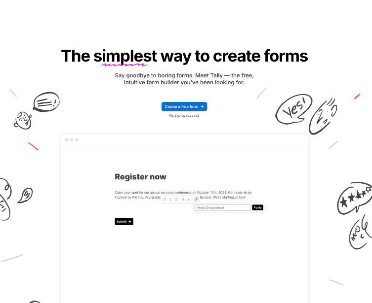 Tally homepage with the headline The simplest way to create forms and a document-style form editor