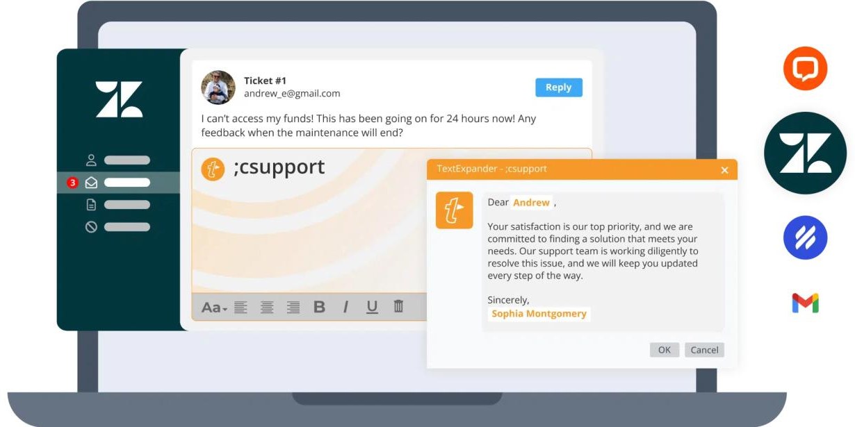 TextExpander fill-in window personalising a Snippet before it expands