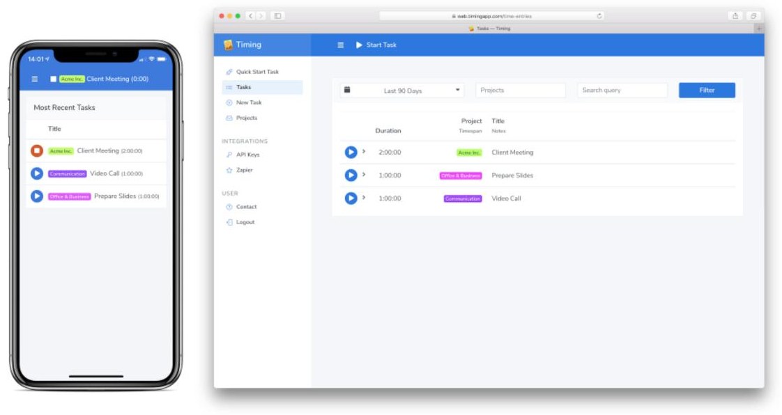 Timing web app starting a timer on iPhone and listing tasks on Mac