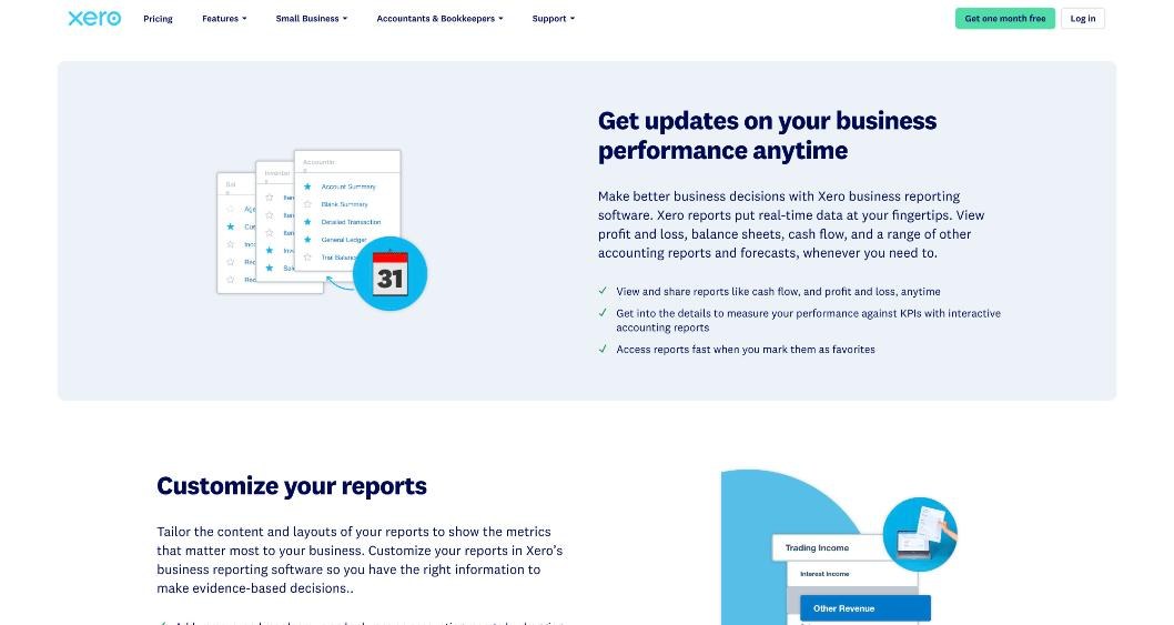 Xero financial reports page showing favorite reports such as account summary, general ledger and trial balance