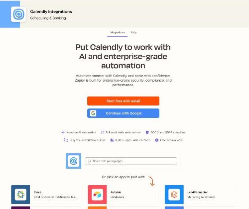 Zapier Calendly integrations page for connecting booking events to other apps